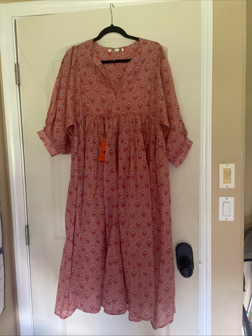 NWOT Dolma small orange floral Cotton kaftan maxi Dress w/ tassel